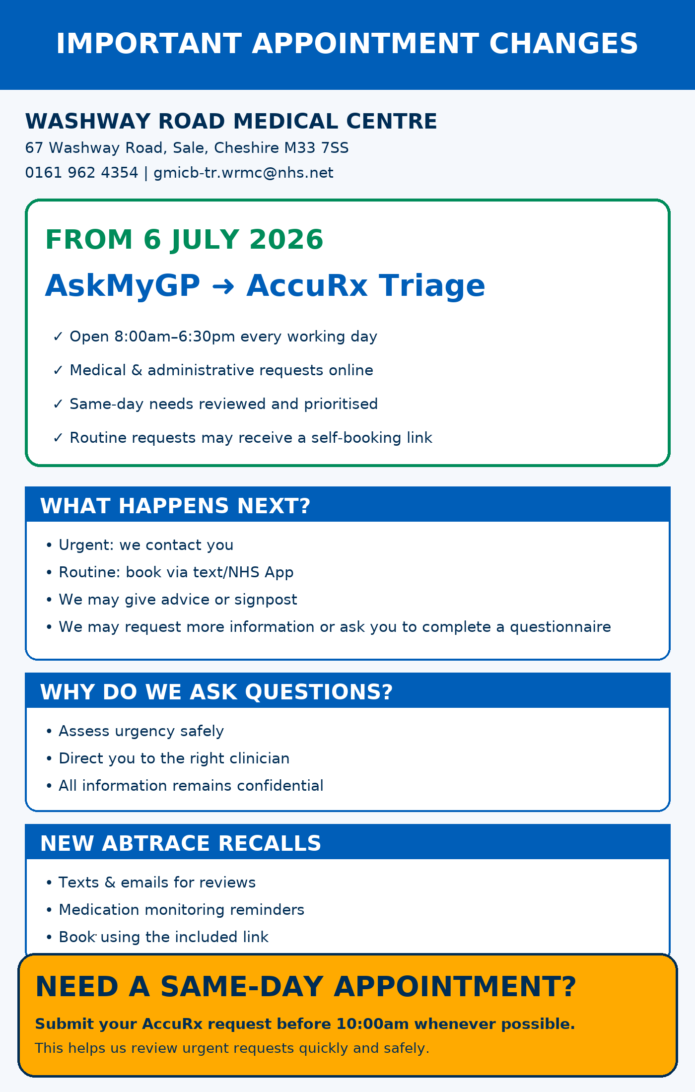 Change to our triage system 